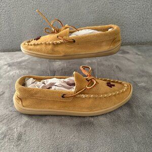 Roots Laurentian Chief Tan Suede Moccasins 7 Beaded Canada